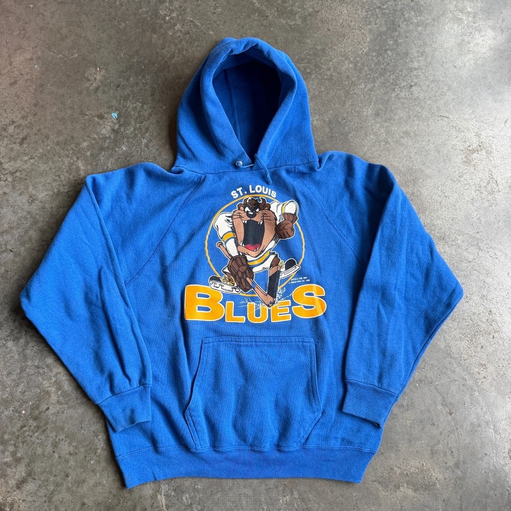 Vintage 80s St. Louis Blues Taz Looney Tunes Hoodie Sweatshirt NHL RARE Mens L